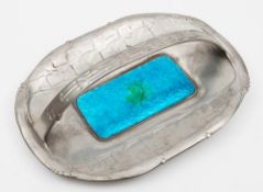 Archibald Knox for Liberty & Co, a pewter and enamel cake basket: model No 0357,