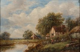 Joseph Thors [1863-1900] - 
Landscape with cottage in foreground: -
signed
oil on canvas 
19 x 29cm.