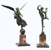 After Giambologna, a bronze patinated statue of Mercury:,