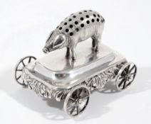A rare late George III  silver table top novelty toothpick holder, maker's mark illegible, London,