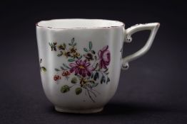 A Derby coffee cup: of canted square form with wishbone handle,