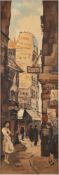 * Max Leon Moreau [1902-1992]-
Parisienne Street Scene:-
signed
oil on canvas
69 x 23cm.