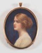 English School early 20th Century-
Miniature portrait of a young lady:,