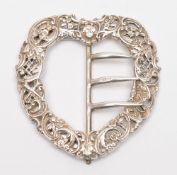 A Victorian silver heart-shaped buckle, maker John & William Deakin, Chester,