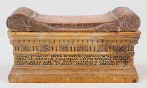 A 19th century Italian Siena marble Grand Tour model of Scipio's tomb: the scroll end lift-off top