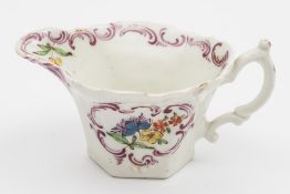 A Worcester octagonal creamboat: with double scroll handle,