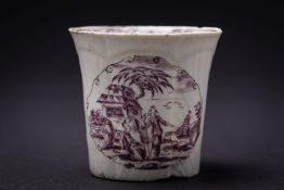 A Worcester coffee cup: of feather moulded form,
