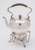 A George V silver tea kettle, stand and burner, maker Thomas Bradbury & Sons Ltd, London,