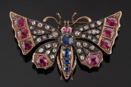 A 19th century multi gem-set 'butterfly' brooch: with sapphire mounted thorax,