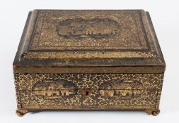 A 19th century Chinese export lacquer games box: of rectangular outline,