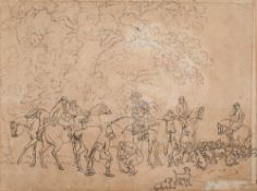 Attributed to Thomas Rowlandson [1756-1827]-
A Break in The Hunt; huntsmen,