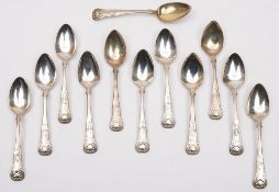 A set of twelve Victorian Scottish silver Kings pattern teaspoons, maker John Wilkie, Edinburgh,