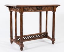 A late Victorian walnut rectangular side table:, in the Gothic taste,