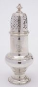 A George II silver castor, maker's mark illegible, London, 1741: of traditional baluster for,