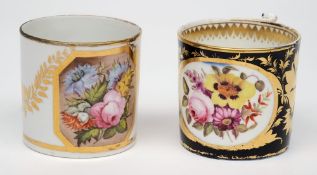 Two English porcelain coffee cans: comprising a Derby example with wishbone handle,