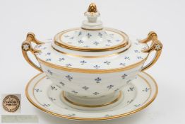 A Swansea porcelain tureen, cover and stand: of circular form with pedestal base,