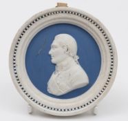 A Meissen Marcolini pale blue jasper ware portrait plaque: of circular form modelled in cameo