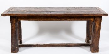 An oak dining table of refectory type in the 17th Century taste:,