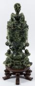 A large Chinese carved hardstone vase and cover: the domed and pierced cover with puzzle ball