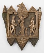 A post medieval carved bone plaque: depicting Adam and Eve,