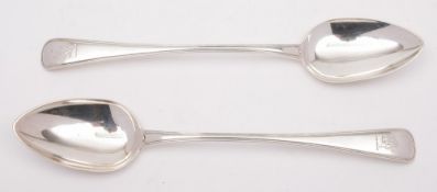 A pair of George III Old English and thread pattern serving spoons, maker Thomas Streetin, London,