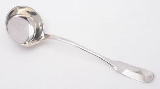 A Continental silver fiddle pattern soup ladle, stamped marks: 34.5cm. long, 8.79ozs.