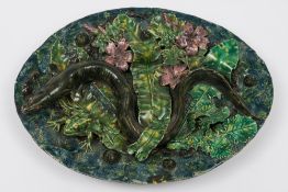 A Tours School Palissy Ware dish, probably Landais family: of oval form,