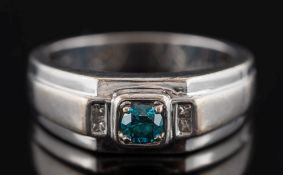 A gentleman's 18ct white gold, blue diamond and diamond five-stone ring:, the central,