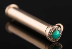 A turquoise and diamond mounted propelling pencil:, approximately 34mm long, 5.5gms gross weight.