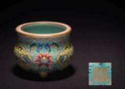 A Chinese famille rose miniature tripod censer: in Beijing enamel style,