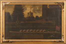 English School, circa 1850/1860
A college rowing 'Eight' with cox on a river,