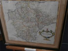 MORDEN, Robert - Devonshire a hand-coloured map:, 360 x 420mm, farmed and glazed, publ.