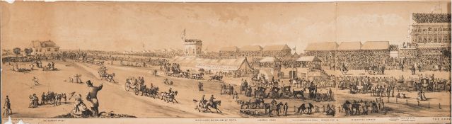 PANORAMA - Henry Alken (lithographer) - Epsom Racecourse,: tinted lithograph mounted on linen, 1854,