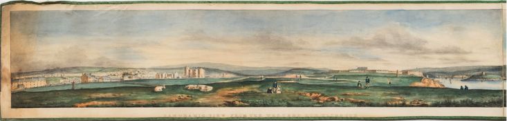 PANORAMA - Panoramic View from the Western Hoe, Plymouth,: hand-coloured aquatint mounted on linen,