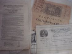 FIRE INSURANCE : A Proposal from the Old Bath Fire Office insurance policy 1800 and a quantity of
