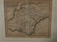 SELLER, John - Devonshire : hand coloured map, 145 x 110 mm, framed & glazed, c1694.