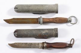 Two Russian diver's knives:, both with single edge clipped back blade,