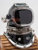 An Aquadyne AH2 fibreglass and nickel plated stainless steel diving helmet with 12-bolt corselet:,