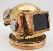 An American square faced helium diving helmet:, unsigned,