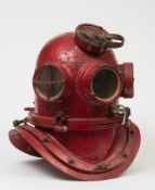A Swedish homemade 12-bolt/4-bolt diving helmet, together with homemade divers' knife, boots,