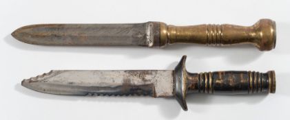 Two homemade diver's knives:, one having clipped and scalloped blade with brass handle,