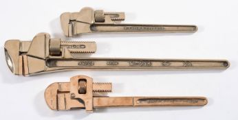 Three non magnetic pipe spanners by Telcon, A Fryer & Sons and Ampco:, 56cm to 35cm in size (3).