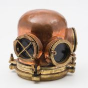 A Swedish 4-bolt diving helmet:, unsigned, circular front and side windows, the latter with guards,