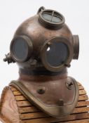 A Danish 2-bolt conversion of a Drager Diving helmet:, the DM 20 pattern bonnet with riveted handle,