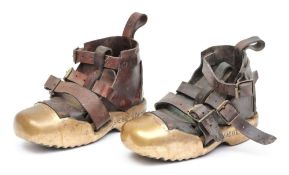 A pair of brass sand shoes by Siebe Gorman & Co, London:,