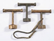 Three various Siebe Gorman spanners:, one numbered' 7522' and incised with a cross to the head,
