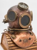 A 3-bolt diving helmet by Franz Clouth:, circular top and side windows, the former with guard,