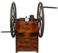 A French triple cylinder single acting diver's pump:, unsigned, numbered to matching numbers '1,