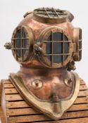 A Danish 2-bolt diving helmet:, the four oval observation windows with guards,