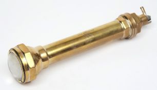 A brass diver's torch by Siebe Gorman & Co Ltd, London:, convex lens with threaded bezel,